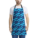 Blue Geometric Cube Shape Pattern Print Apron