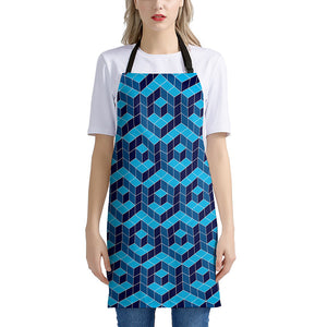 Blue Geometric Cube Shape Pattern Print Apron