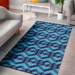 Blue Geometric Cube Shape Pattern Print Area Rug