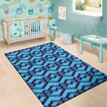 Blue Geometric Cube Shape Pattern Print Area Rug