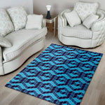 Blue Geometric Cube Shape Pattern Print Area Rug