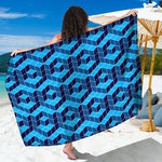 Blue Geometric Cube Shape Pattern Print Beach Sarong Wrap