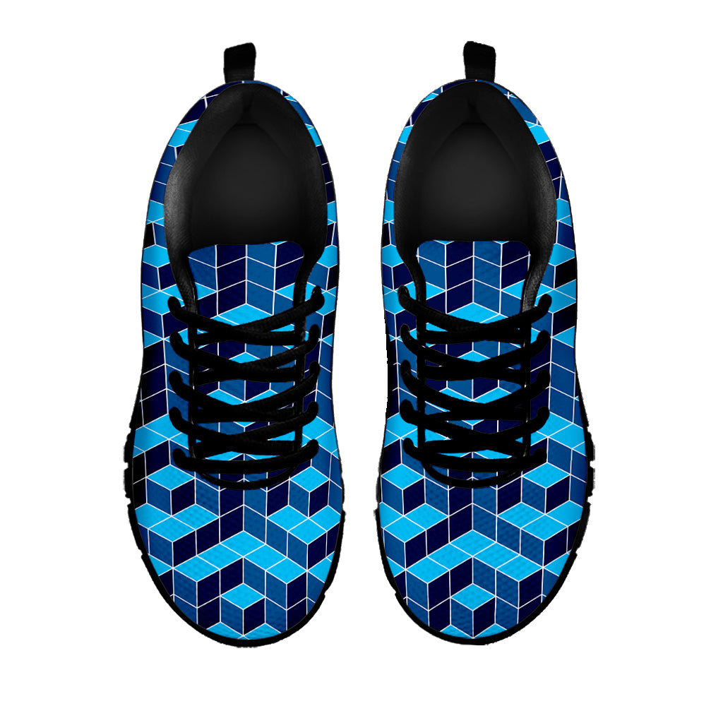 Blue Geometric Cube Shape Pattern Print Black Sneakers