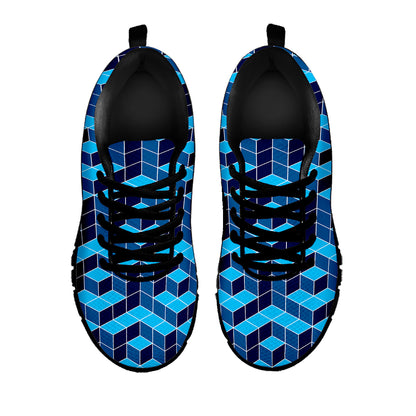 Blue Geometric Cube Shape Pattern Print Black Sneakers