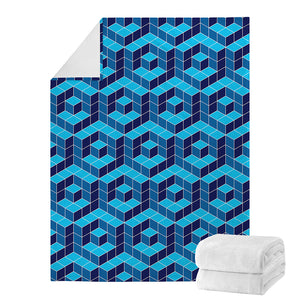 Blue Geometric Cube Shape Pattern Print Blanket