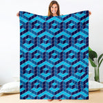 Blue Geometric Cube Shape Pattern Print Blanket