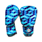 Blue Geometric Cube Shape Pattern Print Boxing Gloves