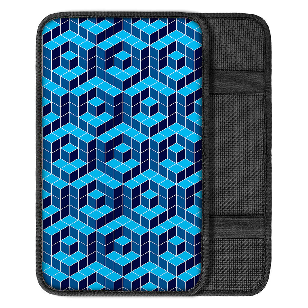 Blue Geometric Cube Shape Pattern Print Car Center Console Cover