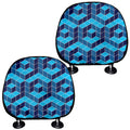 Blue Geometric Cube Shape Pattern Print Car Headrest Covers