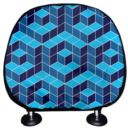 Blue Geometric Cube Shape Pattern Print Car Headrest Covers