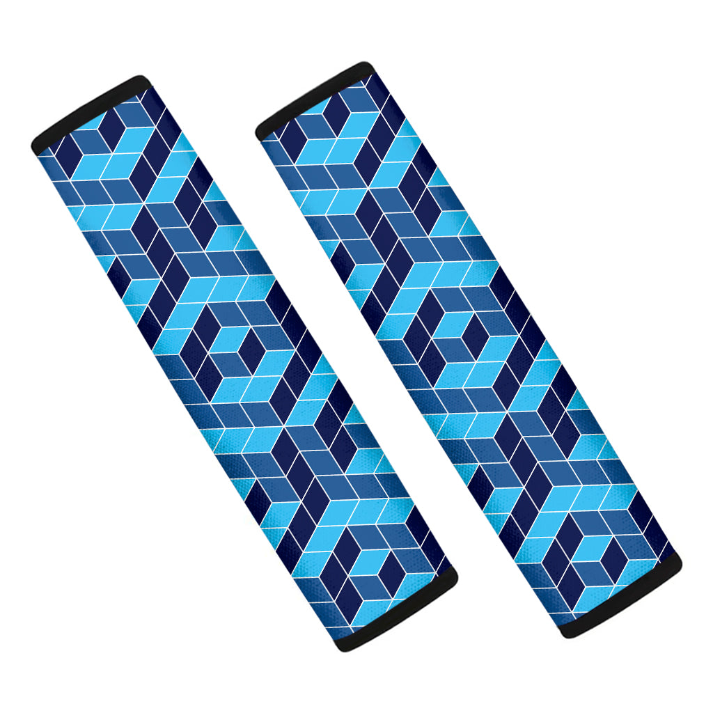 Blue Geometric Cube Shape Pattern Print Car Seat Belt Covers