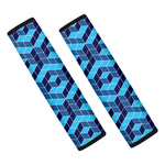 Blue Geometric Cube Shape Pattern Print Car Seat Belt Covers