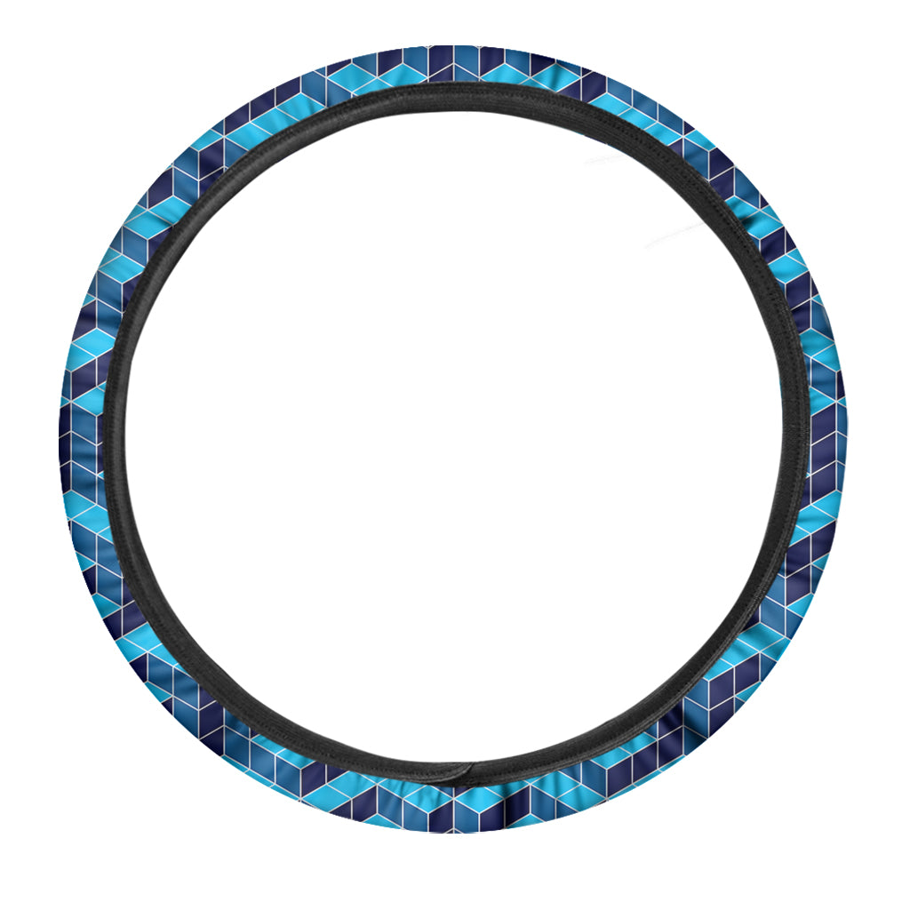 Blue Geometric Cube Shape Pattern Print Car Steering Wheel Cover