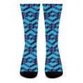 Blue Geometric Cube Shape Pattern Print Crew Socks