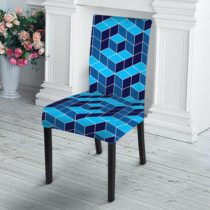Blue Geometric Cube Shape Pattern Print Dining Chair Slipcover