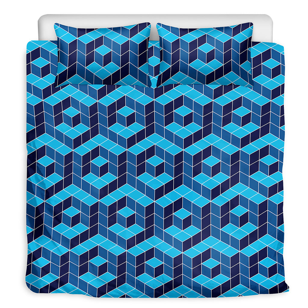 Blue Geometric Cube Shape Pattern Print Duvet Cover Bedding Set