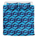 Blue Geometric Cube Shape Pattern Print Duvet Cover Bedding Set