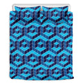 Blue Geometric Cube Shape Pattern Print Duvet Cover Bedding Set