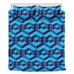 Blue Geometric Cube Shape Pattern Print Duvet Cover Bedding Set