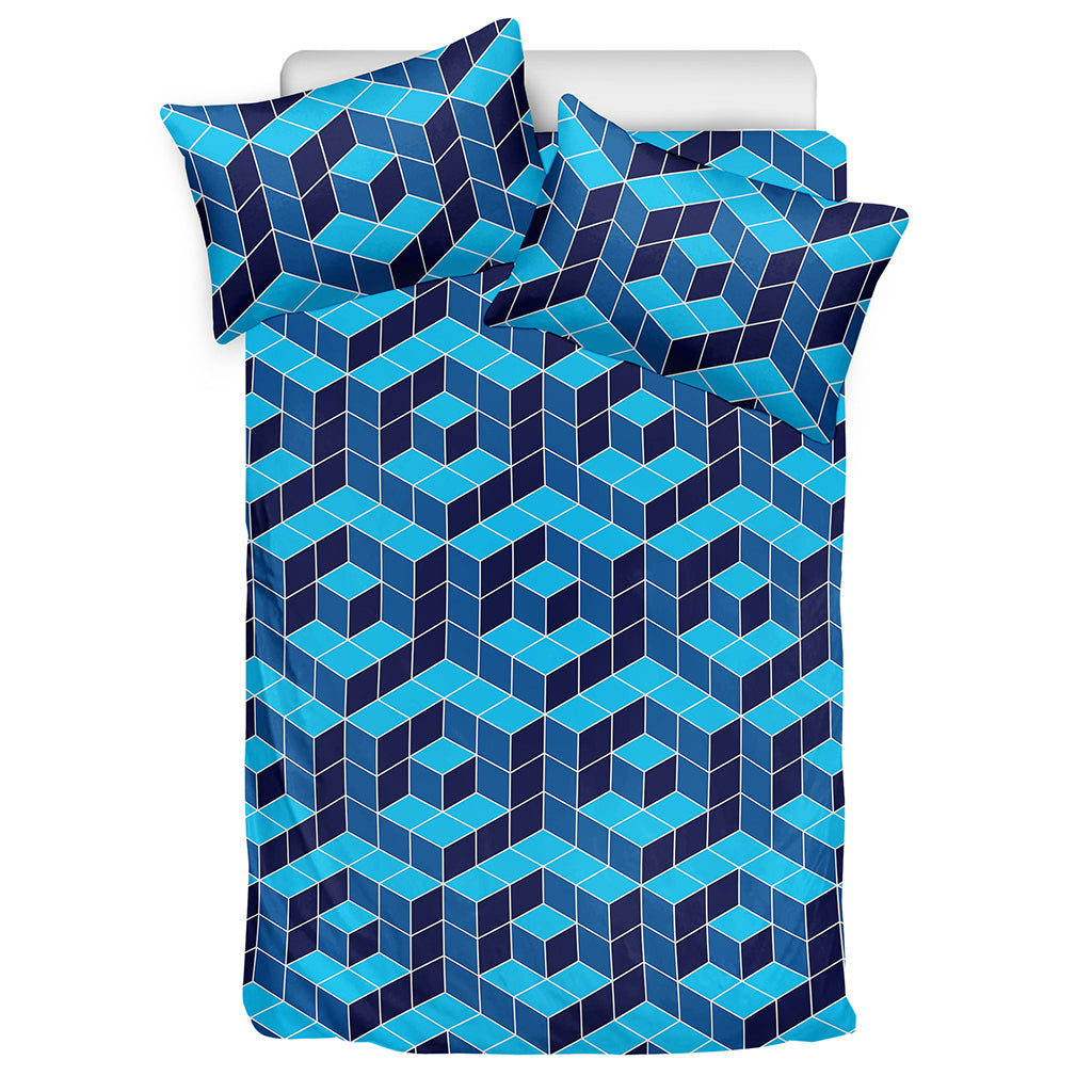 Blue Geometric Cube Shape Pattern Print Duvet Cover Bedding Set