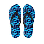 Blue Geometric Cube Shape Pattern Print Flip Flops