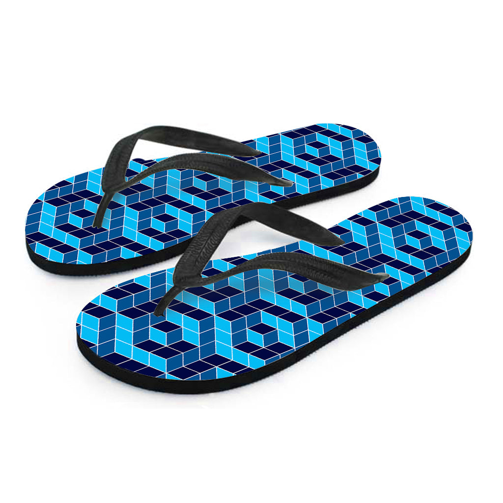 Blue Geometric Cube Shape Pattern Print Flip Flops