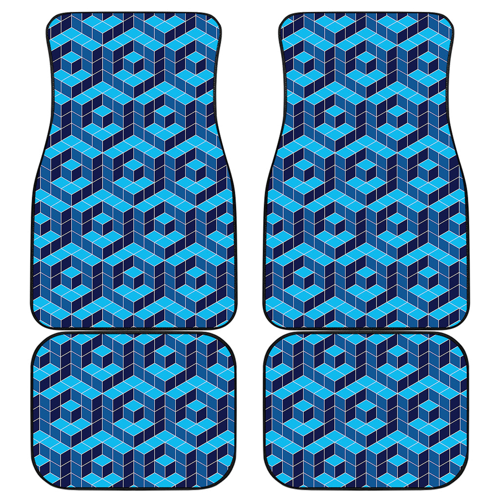 Blue Geometric Cube Shape Pattern Print Front and Back Car Floor Mats