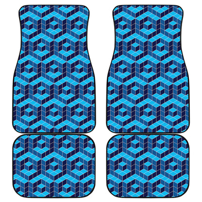 Blue Geometric Cube Shape Pattern Print Front and Back Car Floor Mats