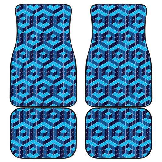Blue Geometric Cube Shape Pattern Print Front and Back Car Floor Mats
