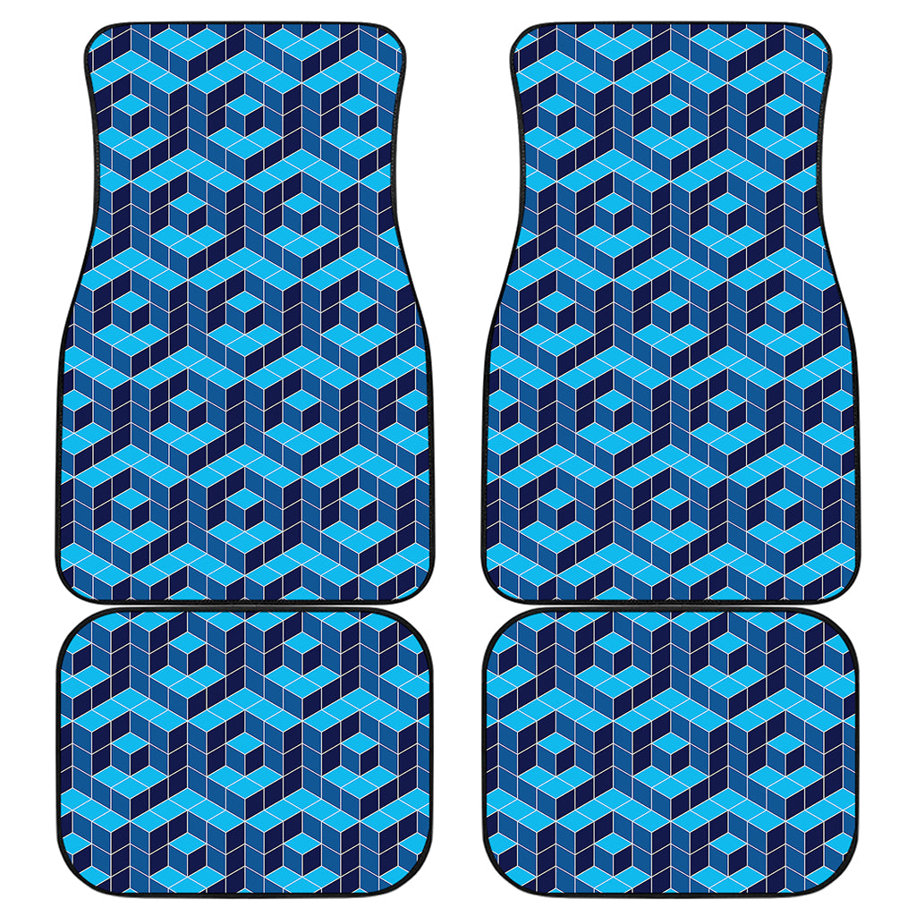 Blue Geometric Cube Shape Pattern Print Front and Back Car Floor Mats