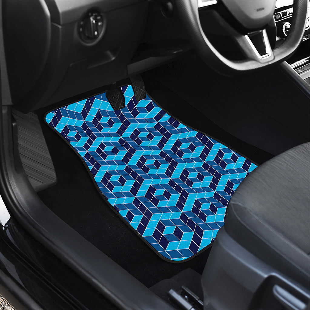 Blue Geometric Cube Shape Pattern Print Front and Back Car Floor Mats