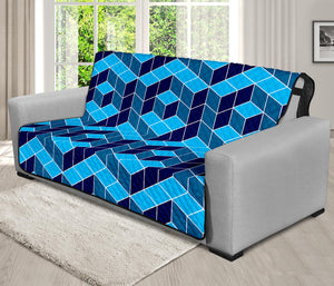 Blue Geometric Cube Shape Pattern Print Futon Protector