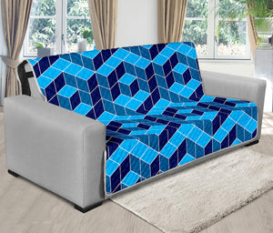 Blue Geometric Cube Shape Pattern Print Futon Protector