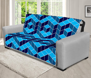 Blue Geometric Cube Shape Pattern Print Futon Protector