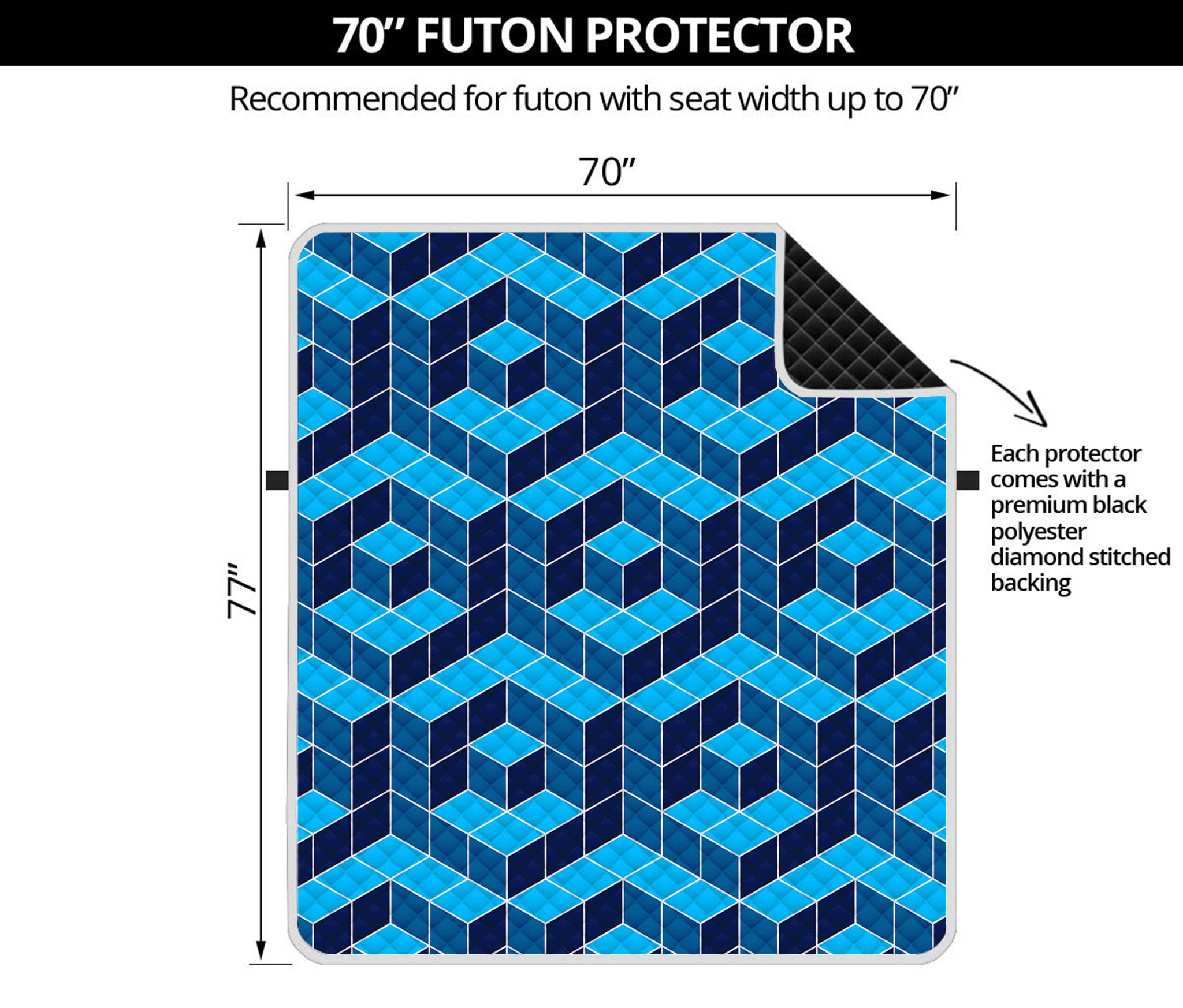 Blue Geometric Cube Shape Pattern Print Futon Protector