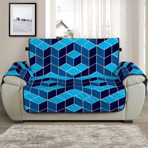 Blue Geometric Cube Shape Pattern Print Half Sofa Protector