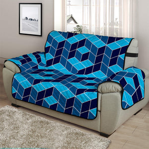 Blue Geometric Cube Shape Pattern Print Half Sofa Protector