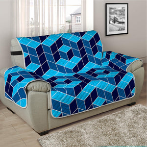 Blue Geometric Cube Shape Pattern Print Half Sofa Protector