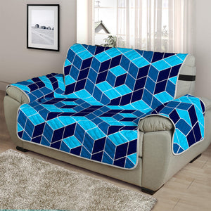 Blue Geometric Cube Shape Pattern Print Half Sofa Protector