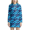 Blue Geometric Cube Shape Pattern Print Hoodie Dress