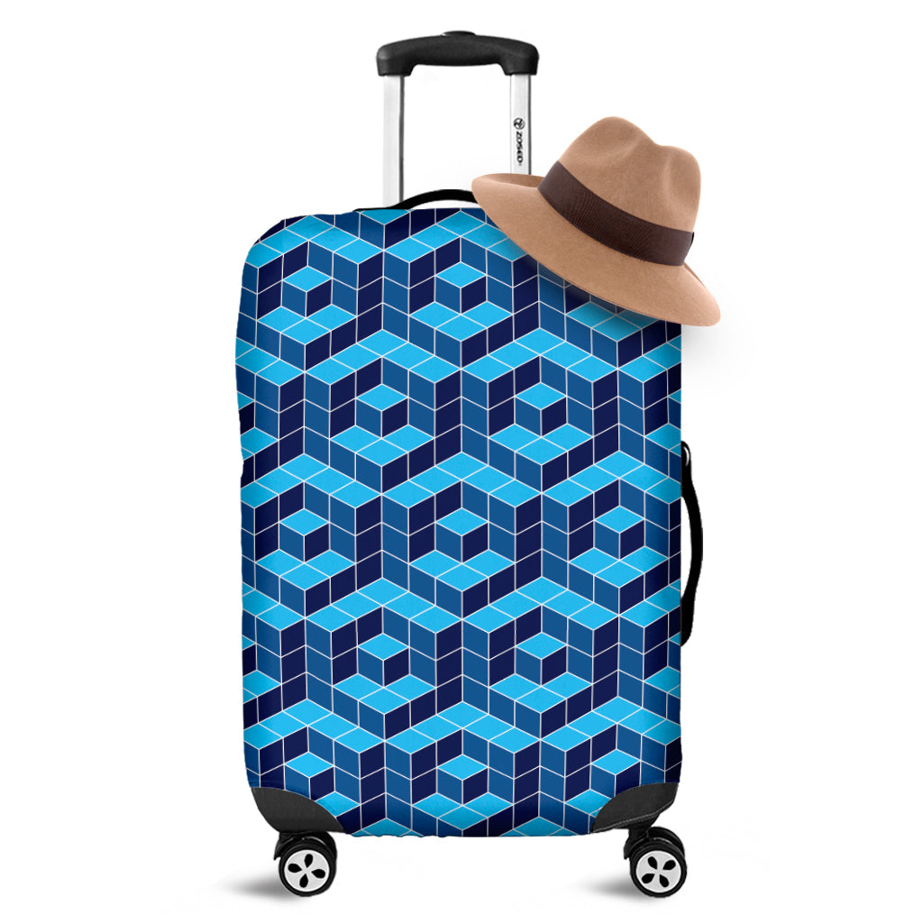 Blue Geometric Cube Shape Pattern Print Luggage Cover