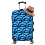 Blue Geometric Cube Shape Pattern Print Luggage Cover