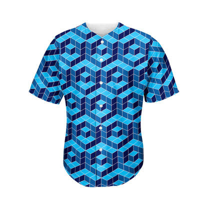 Blue Geometric Cube Shape Pattern Print Men's Baseball Jersey