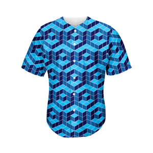 Blue Geometric Cube Shape Pattern Print Men's Baseball Jersey