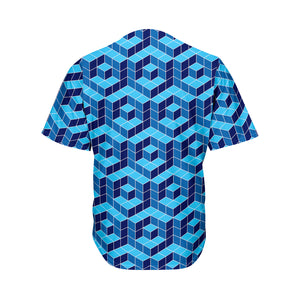 Blue Geometric Cube Shape Pattern Print Men's Baseball Jersey