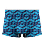 Blue Geometric Cube Shape Pattern Print Men's Boxer Briefs