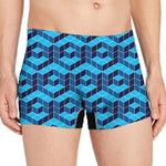 Blue Geometric Cube Shape Pattern Print Men's Boxer Briefs