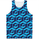 Blue Geometric Cube Shape Pattern Print Men's Tank Top