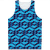 Blue Geometric Cube Shape Pattern Print Men's Tank Top