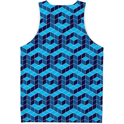 Blue Geometric Cube Shape Pattern Print Men's Tank Top